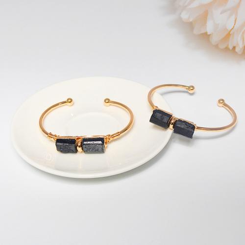 Fashion Zinc Alloy Bangle, with Schorl, gold color plated, Adjustable, black cm 