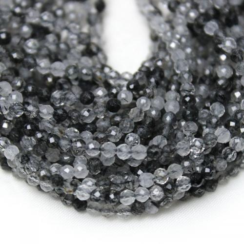 Perles Quartz rutile, Quartz rutile noir, Rond, DIY & normes différentes pour le choix, noire, Vendu par brin