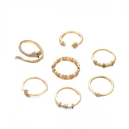 Цинковый сплав кольцо Установить, цинковый сплав, с Кристаллы, 7 шт. & разные стили для выбора & Женский, золотой, продается указан