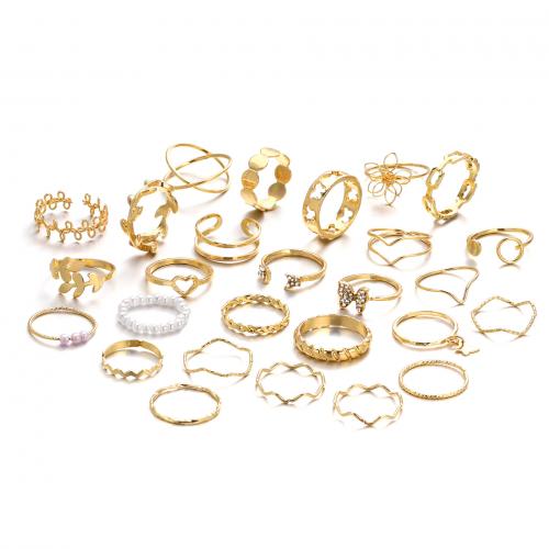 Zinc Alloy Ring Set, with Crystal & Plastic Pearl, 27 pieces & fashion jewelry & for woman, gold 