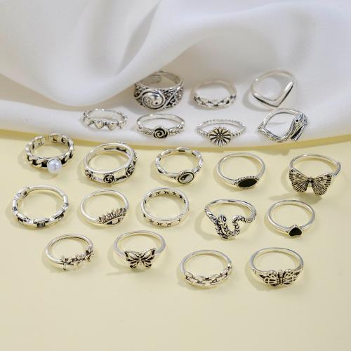 Zinc Alloy Ring Set, with Plastic Pearl, plated, fashion jewelry & for woman, original color 