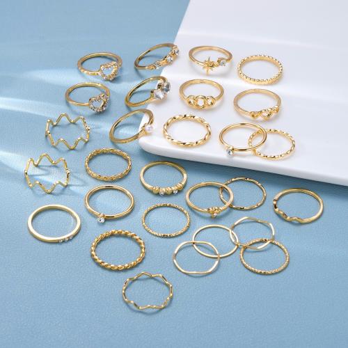 Zinc Alloy Ring Set, with Crystal & Plastic Pearl, fashion jewelry & for woman, gold 