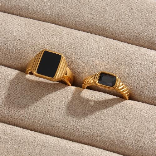 Stainless Steel Finger Ring, 304 Stainless Steel, Square, 18K gold plated, fashion jewelry  & for woman 