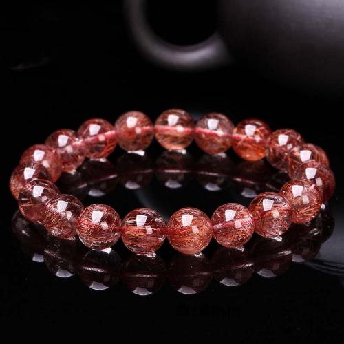 Quartz Bracelets, Rutilated Quartz, Round, fashion jewelry & for woman, red Approx 18 cm 