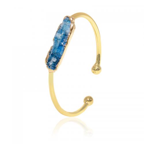 Bracelets quartz, disthène, avec laiton, Irrégulière, Placage de couleur d'or, bijoux de mode & unisexe, bleu Diamètre inté Environ 55mm, Vendu par PC