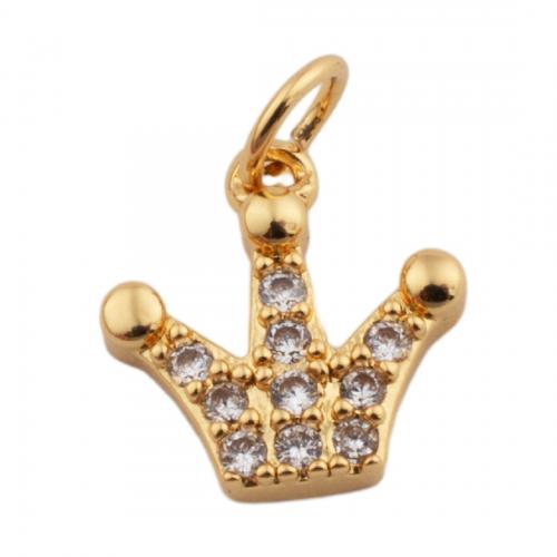 Cubic Zirconia Micro Pave Brass Pendant, Crown, fashion jewelry & micro pave cubic zirconia & for woman, golden Approx 3.5mm 