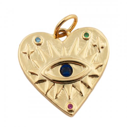 Fashion Evil Eye Pendant, Brass, Heart, fashion jewelry & Unisex & micro pave cubic zirconia, golden Approx 3.5mm 