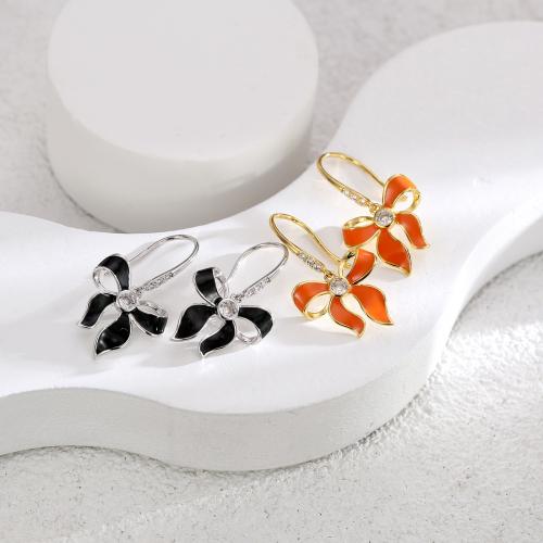Cubic Zirconia Micro Pave Brass Earring, Bowknot, plated, micro pave cubic zirconia & for woman & enamel 