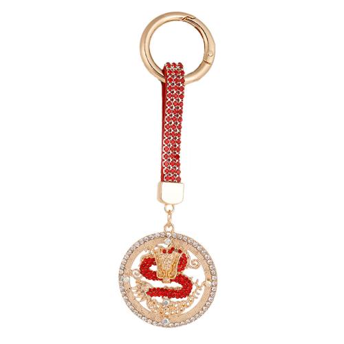 Zinc Alloy Key Clasp, with leather cord, Dragon, gold color plated, Unisex & with rhinestone 