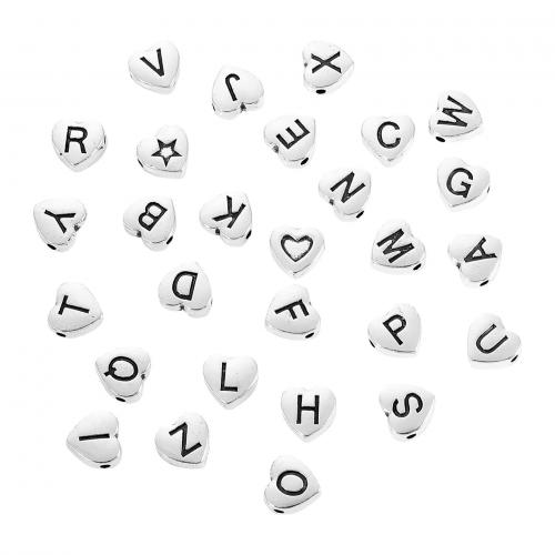 Zink Legierung Alphabet Perlen, Zinklegierung, Herz, plattiert, gemischtes Muster & DIY, 10x10mm, 26PCs/Tasche, verkauft von Tasche