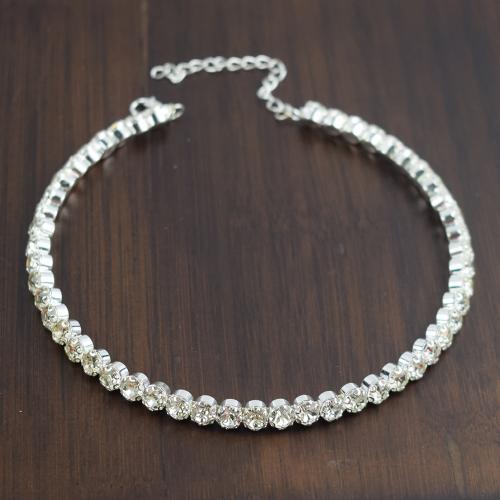 Rhinestone Zinc Alloy Necklace, plated, fashion jewelry & for woman & with rhinestone Approx 12.5 cm 