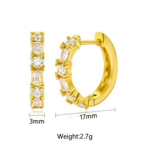 Cubic Zirconia Micro Pave Brass Earring, plated, micro pave cubic zirconia & for woman, gold 