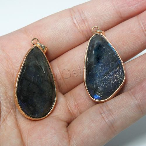 Labradorite Pendants, with Brass, Nuggets, gold color plated, fashion jewelry & Unisex, mixed colors 