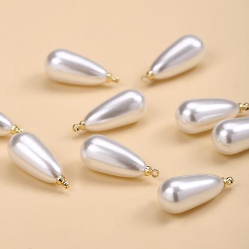 ABS Plastic Pendants, ABS Plastic Pearl, Teardrop, DIY, white 