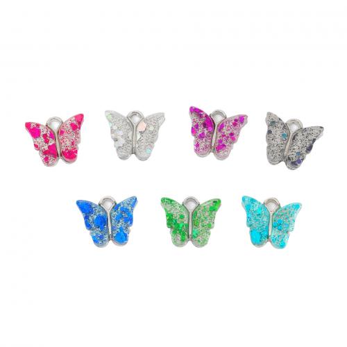 Zinc Alloy Animal Pendants, with Acrylic, Butterfly, gold color plated, DIY 