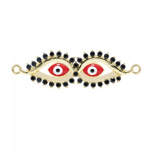 Evil Eye Jewelry Connector, Brass, gold color plated, DIY & micro pave cubic zirconia & enamel & 1/1 loop 