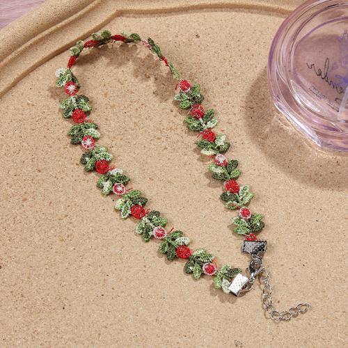 Fashion Choker Necklace, Zinc Alloy, with Lace & Cloth, Flower, silver color plated & for woman cm 