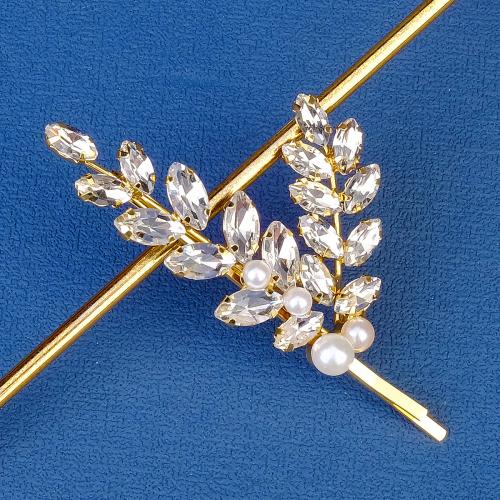 Hair Slide, Zinc Alloy, Branch, plated, fashion jewelry & with rhinestone, golden 