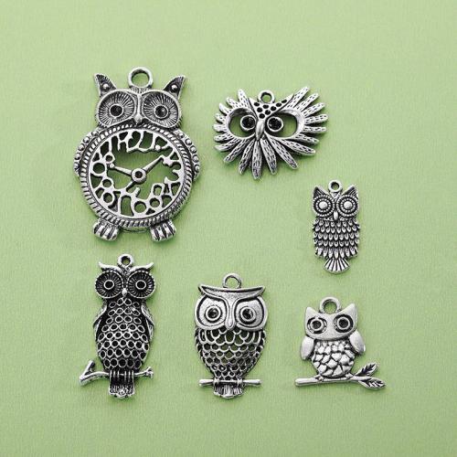 Zinc Alloy Animal Pendants, Owl, plated, DIY silver color 