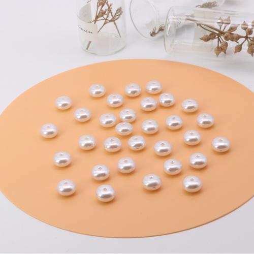 ABS Plastic Pearl Beads, Flat Round, stoving varnish, DIY white, Approx [