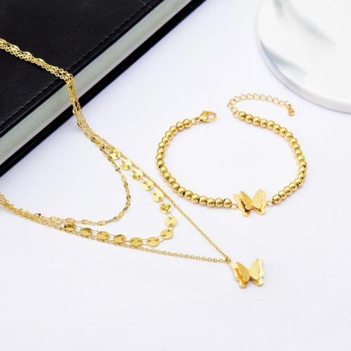 Titanium Steel Jewelry Set, plated, fashion jewelry & for woman, gold, Necklace 38+5cm; Bracelet 16.5+4cm. 