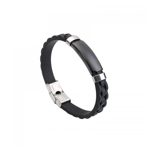 304 Stainless Steel Bracelet, with Silicone, polished, punk style & for man Approx 8.7 Inch 