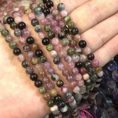 Natürlicher Turmalin Perlen, rund, DIY, gemischte Farben, 6mm, Länge:ca. 38 cm, verkauft von Strang