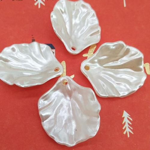 ABS Plastic Pearl Beads, Leaf, painted, DIY white, Approx 