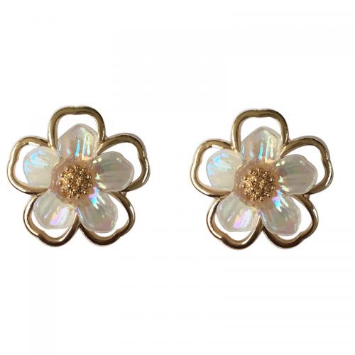 Zinc Alloy Stud Earring, with Resin, petals, plated & for woman, golden 