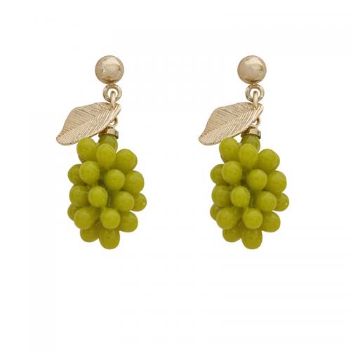 Zinc Alloy Stud Earring, with Resin, Grape, plated, for woman, golden 