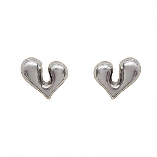 Zinc Alloy Stud Earring, Heart, plated & for woman, silver color 