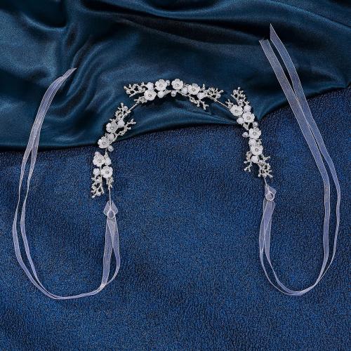 Headband, Zinc Alloy, with Rhinestone & Plastic Pearl, fashion jewelry & for woman & with rhinestone, silver color 14cm 3cm [