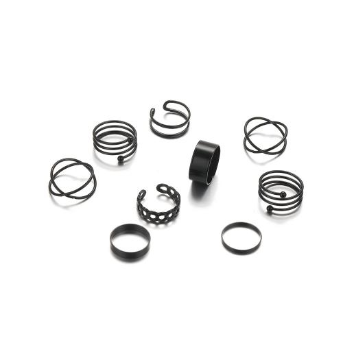 Zinc Alloy Ring Set, plated, nine pieces & fashion jewelry & for woman, black 