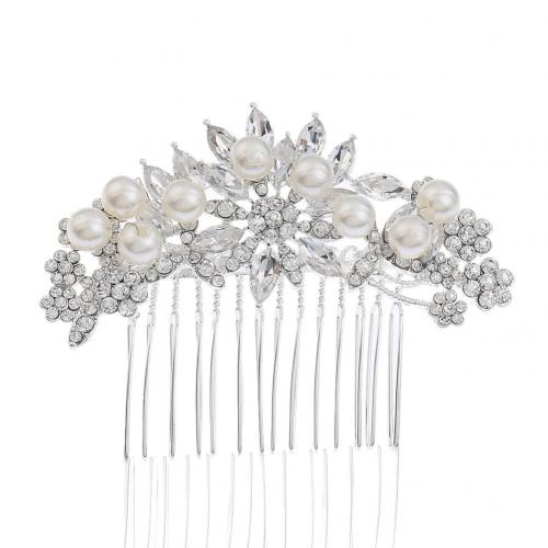 Decorative Hair Combs, Zinc Alloy, with Rhinestone & Plastic Pearl, fashion jewelry & for woman & with rhinestone 