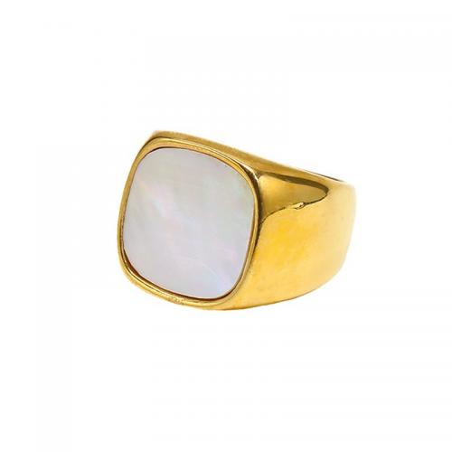 Stainless Steel Finger Ring, 304 Stainless Steel, with White Shell, fashion jewelry & for woman, golden 