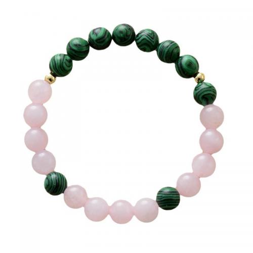 Rose Quartz Bracelet, with Malachite, Round, handmade, fashion jewelry & Unisex Approx 7 Inch 
