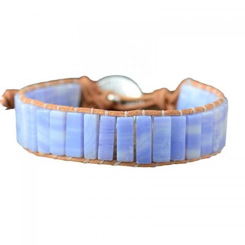 Synthetic Agate Bracelet, with PU Leather & Zinc Alloy, handmade, vintage & Unisex Approx 7-11 Inch 