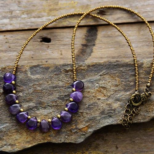 Amethyst Necklace, with Zinc Alloy, Teardrop, gold color plated, Bohemian style & Unisex Approx 17.7 Inch [