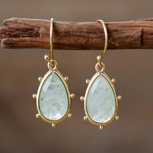 Quartz Drop Earring, with Brass, Teardrop, gold color plated, Bohemian style & for woman 