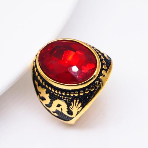 Zirkonia Messing Finger Ring, mit kubischer Zirkonia, goldfarben plattiert, Vintage & Modeschmuck & verschiedene Größen vorhanden & für den Menschen, rot, frei von Nickel, Blei & Kadmium, verkauft von PC