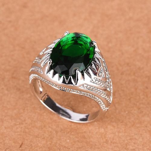 Латунное кольцо с стразами, Латунь, плакированный цветом под старое серебро, ювелирные изделия моды & разный размер для выбора & Мужский & со стразами, зеленый, не содержит никель, свинец, продается PC