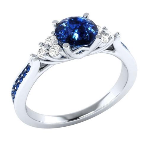 Zirkonia Messing Finger Ring, mit kubischer Zirkonia, rund, silberfarben plattiert, Modeschmuck & verschiedene Größen vorhanden & für Frau, blau, frei von Nickel, Blei & Kadmium, verkauft von PC