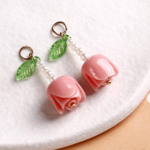 Resin Earring Drop Component, with Plastic Pearl & Acrylic, Flower, handmade, DIY 