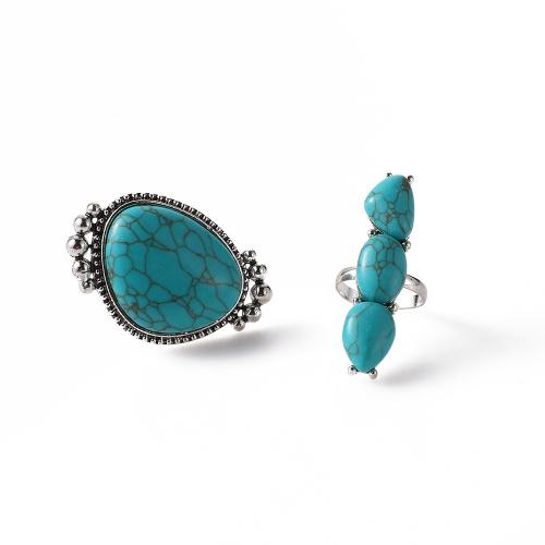 Bague turquoise, alliage de zinc, avec turquoise, 2 pièces & bijoux de mode & pour femme, Vendu par fixé