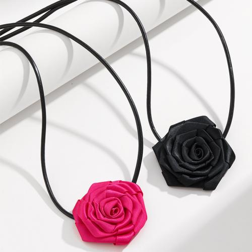 Fashion Choker Necklace, Cloth, with leather cord, Flower, for woman 60mm cm 