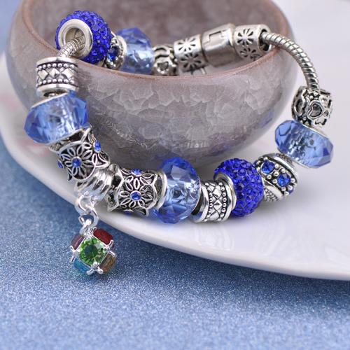 Zinc Alloy European Bracelets, with Crystal & Lampwork & Cupronickel, fashion jewelry & for woman [