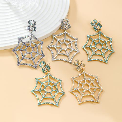 Zinc Alloy Stud Earring, Spider Web, Halloween Design & for woman & with rhinestone & hollow 