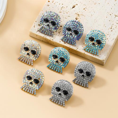 Zinc Alloy Stud Earring, Skull, Halloween Design & for woman & with rhinestone 