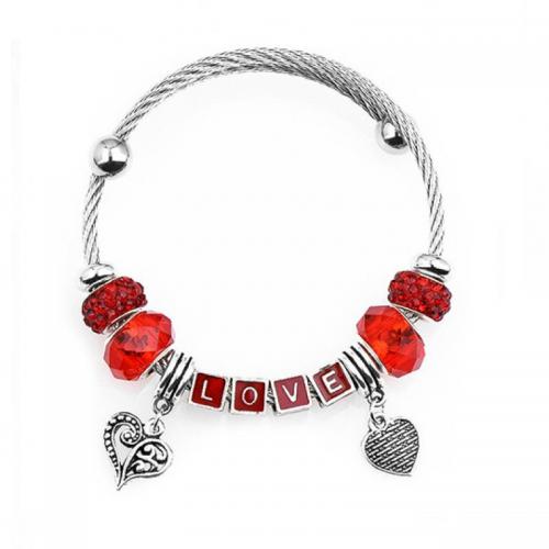 Zinc Alloy European Bracelets, with Crystal, fashion jewelry & for woman, red, Inner Approx 55mm [