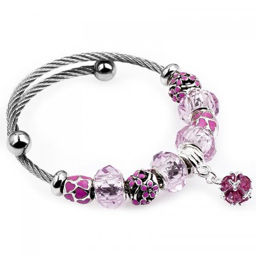 Zinc Alloy European Bracelets, with Crystal, fashion jewelry & for woman, pink, Inner Approx 55mm [